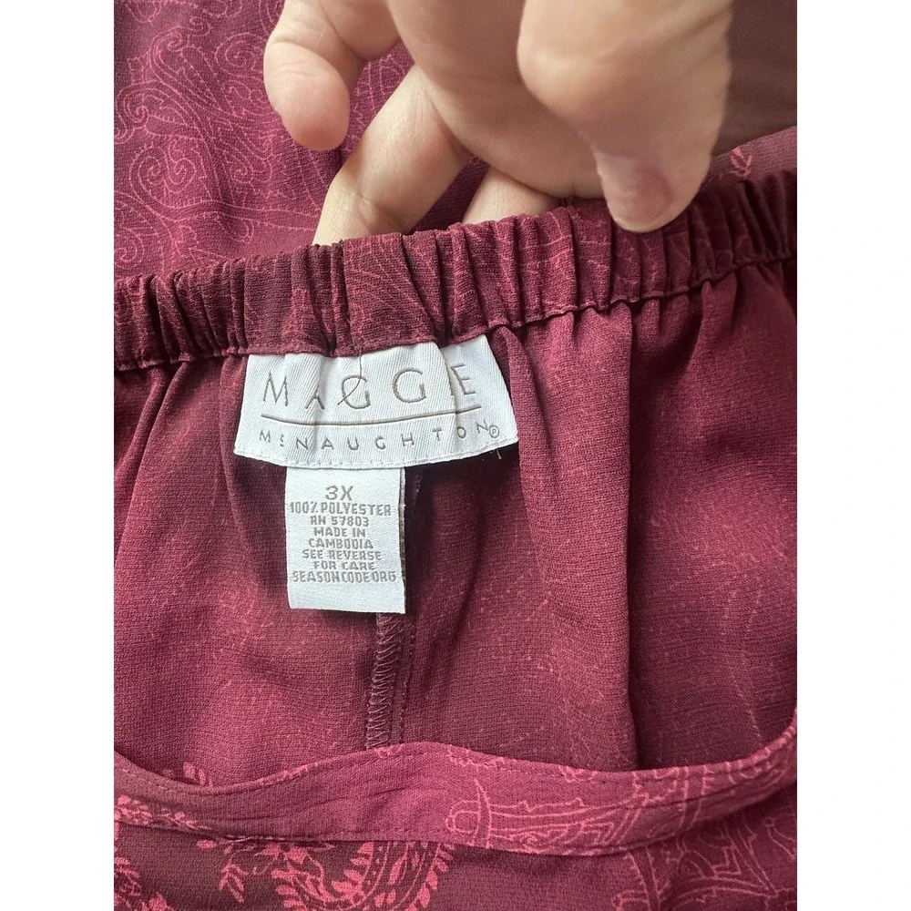 Maggie McNaughton 3X Paisley Midi Skirt Burgundy Aubergine Pull On Slit NWT 0144